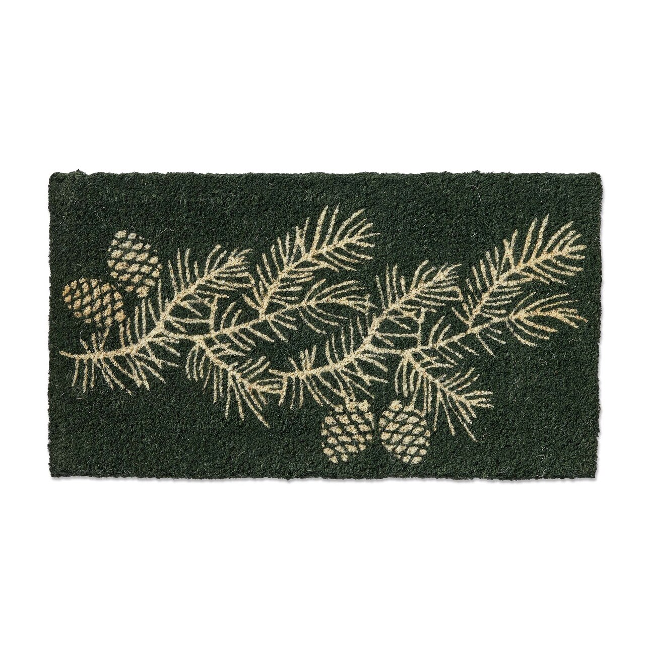 Winter Pinecones Coir Door Mat - Natural Christmas Doormat, Green, 30" x 17" x 1", Easy to Clean, Perfect for Holiday Decor